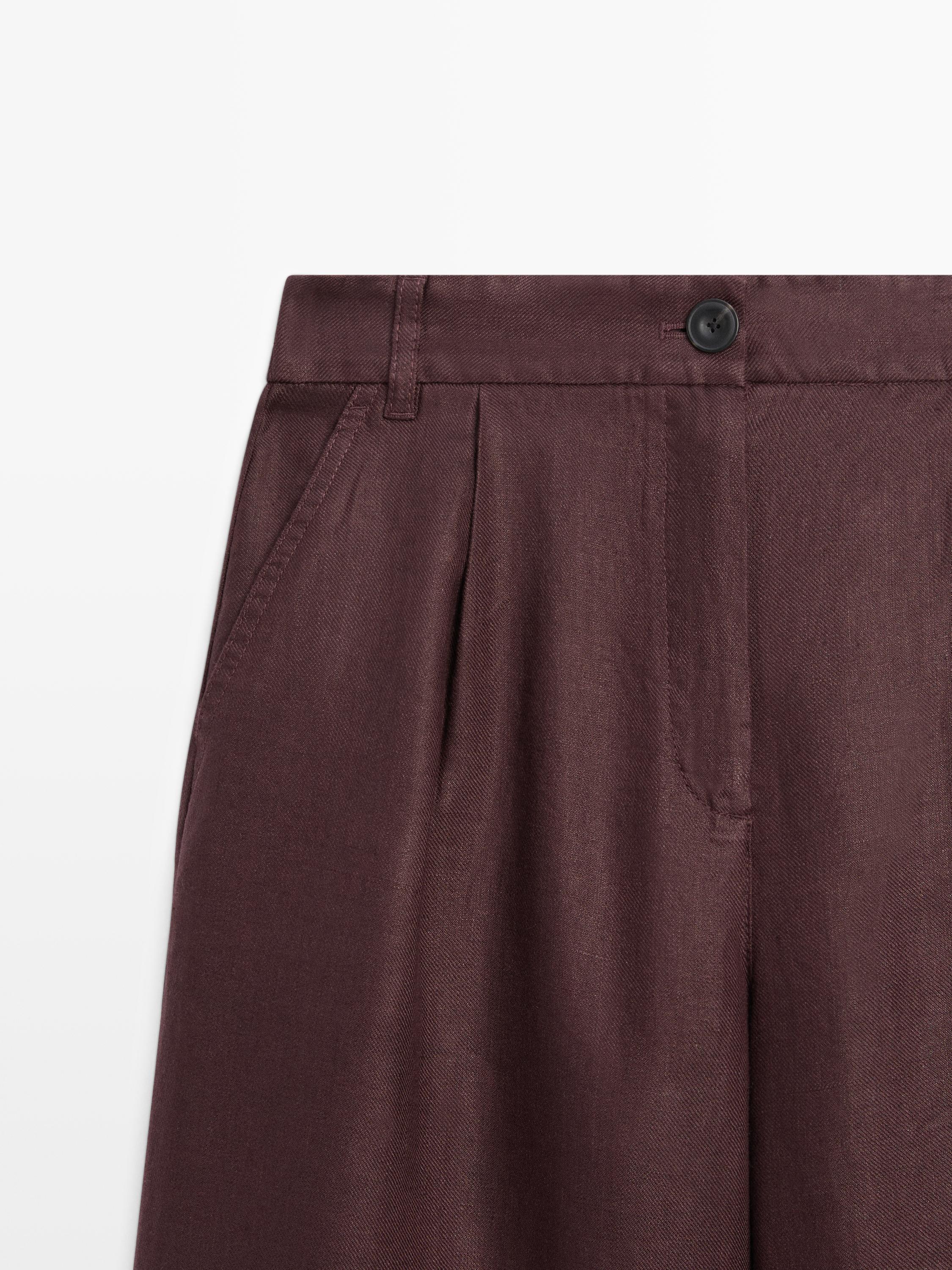 Pantalon wide leg 100 % lin avec élastique